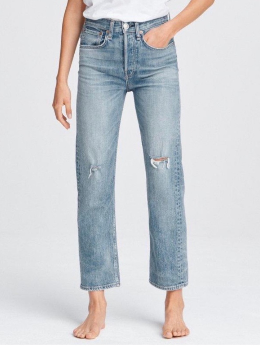 Rag & Bone Maya High Rise Ankle Straight jeans 27 Button fly ripped distressed